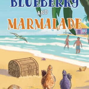 Blueberry and Marmalade children's book cover with beach scene and characters.